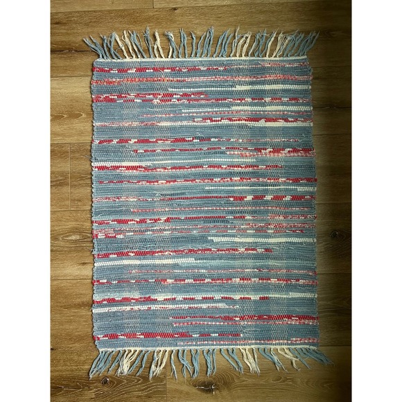 Cottagecore Rag Area Rug - 35 x‎ 32 In - 100% Cotton - Hand Woven Rag Throw Rug - Picture 1 of 3